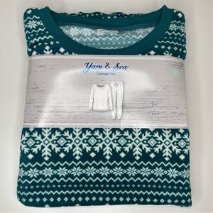 NEW Women's Lounger Set / Pajamas: Joggers & LS Top (Green Fairaisle) Size LARGE